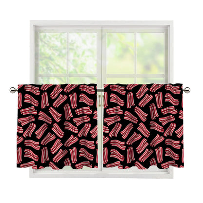 Black Bacon Pattern Print Tier Curtains