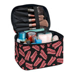 Black Bacon Pattern Print Travel Makeup Bag