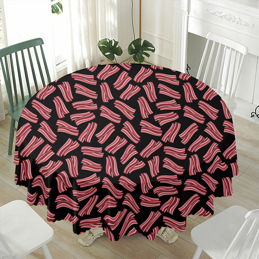 Black Bacon Pattern Print Waterproof Round Tablecloth