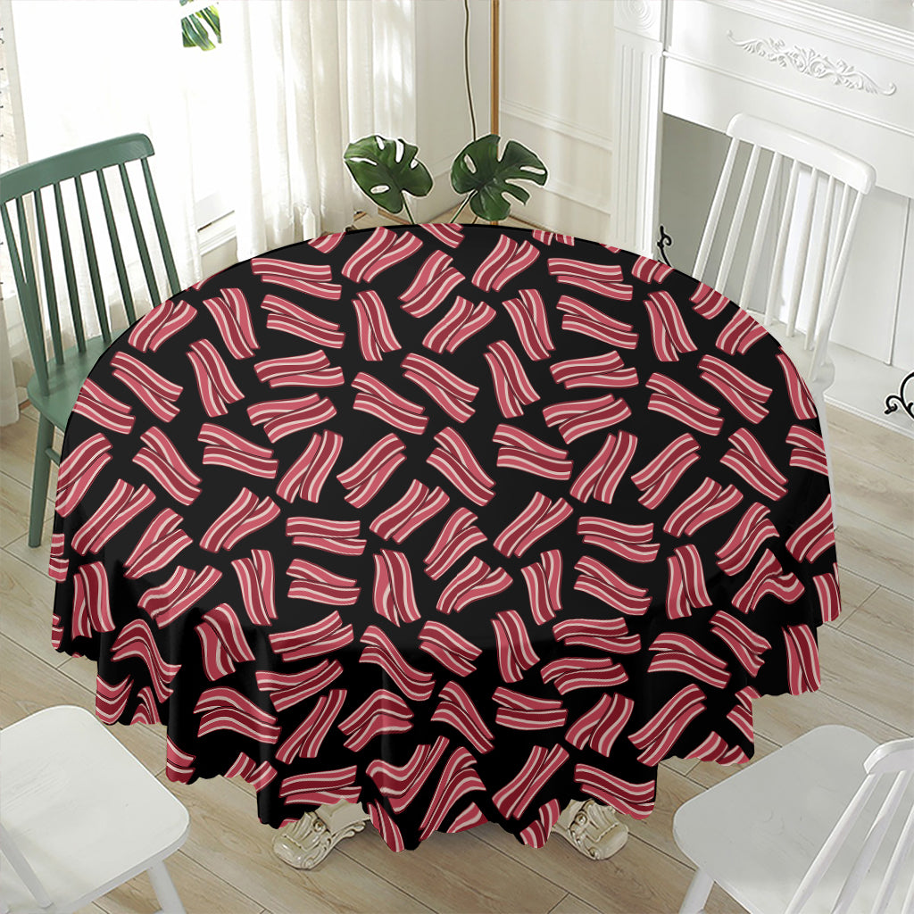 Black Bacon Pattern Print Waterproof Round Tablecloth