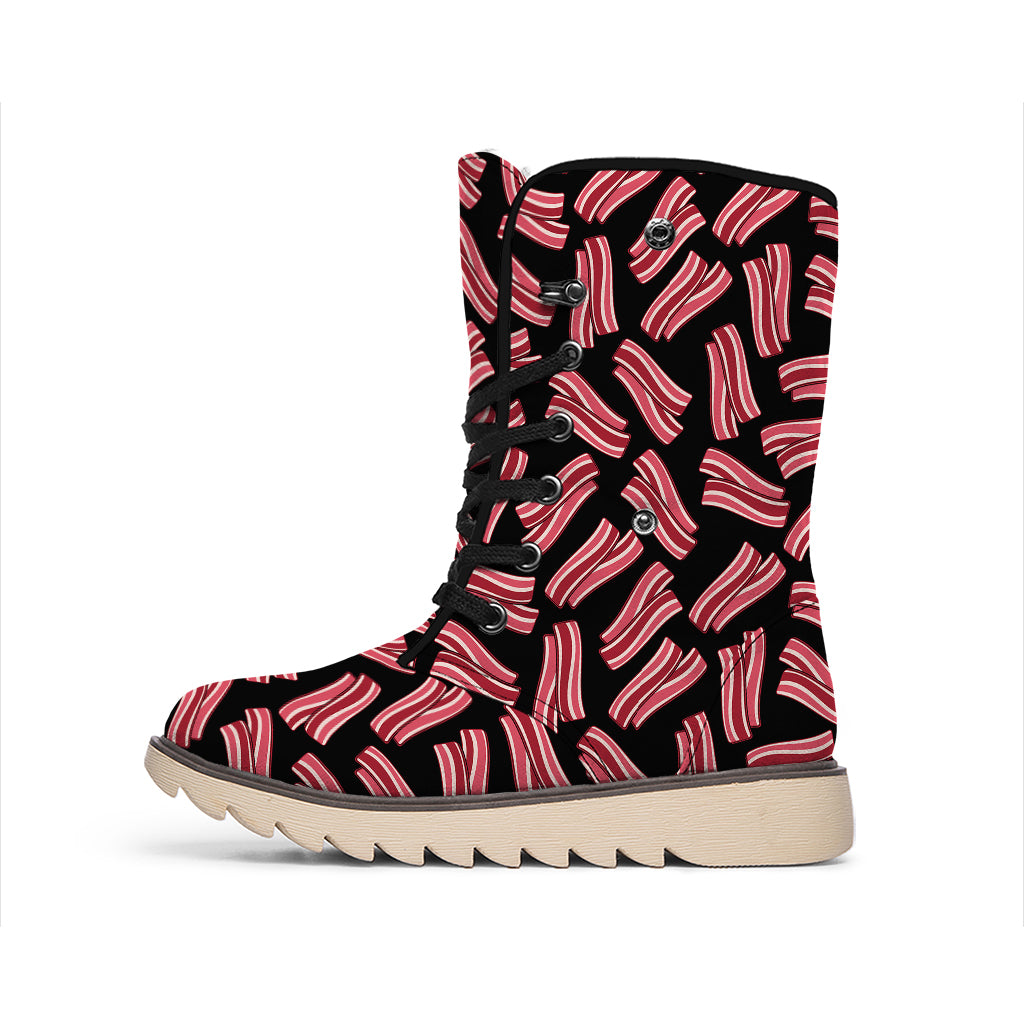 Black Bacon Pattern Print Winter Boots