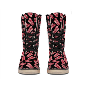 Black Bacon Pattern Print Winter Boots