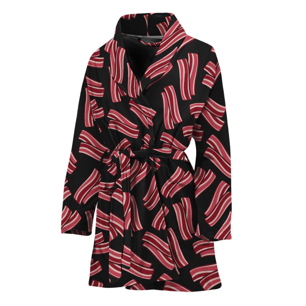 Black Bacon Pattern Print Women's Bathrobe