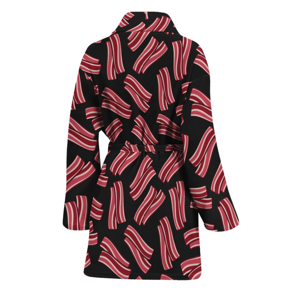 Black Bacon Pattern Print Women's Bathrobe