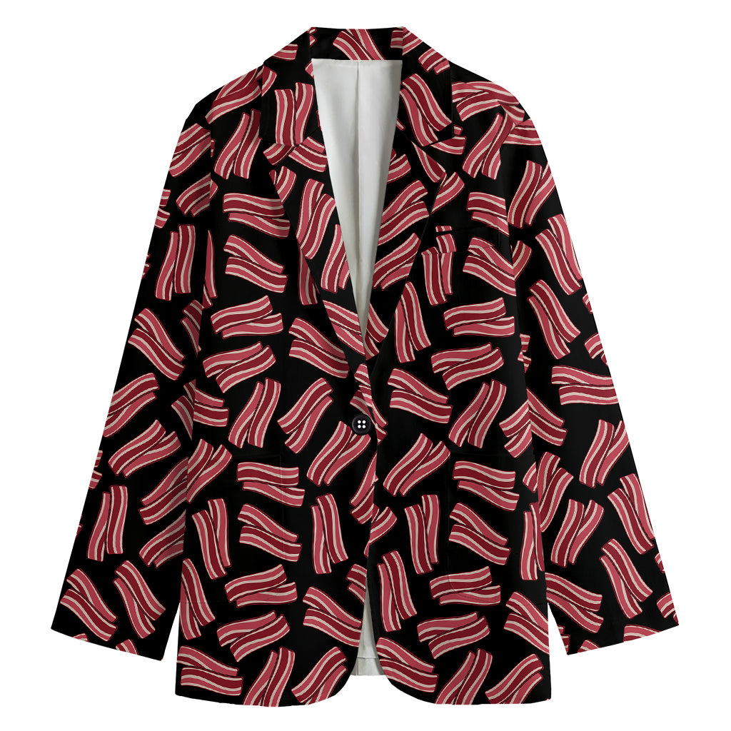 Black Bacon Pattern Print Women's Blazer