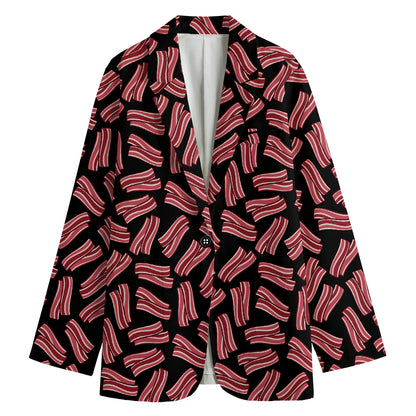 Black Bacon Pattern Print Women's Blazer