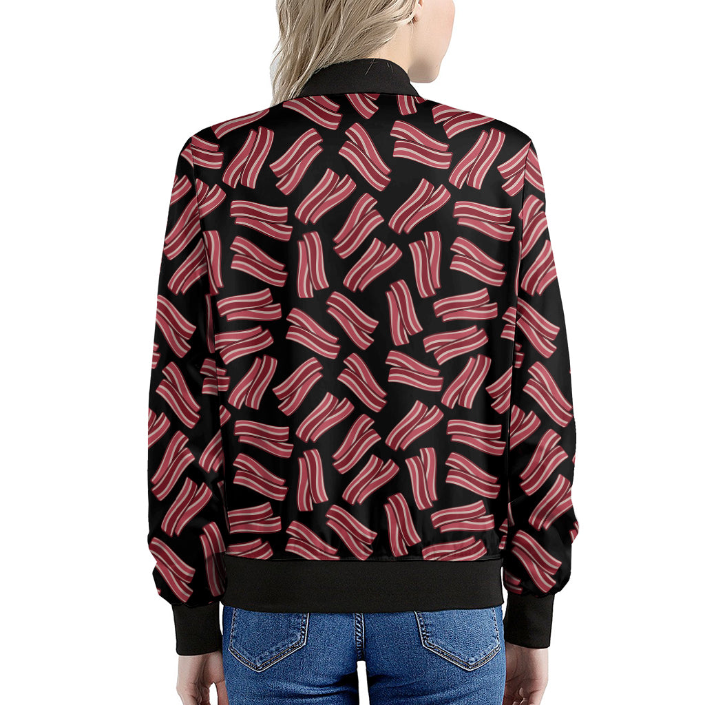 Black Bacon Pattern Print Women's Bomber Jacket