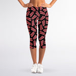 Black Bacon Pattern Print Women's Capri Leggings