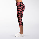 Black Bacon Pattern Print Women's Capri Leggings