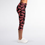 Black Bacon Pattern Print Women's Capri Leggings