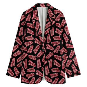 Black Bacon Pattern Print Women's Cotton Blazer