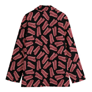 Black Bacon Pattern Print Women's Cotton Blazer