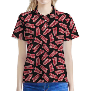 Black Bacon Pattern Print Women's Polo Shirt