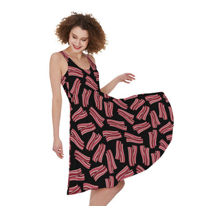 Black Bacon Pattern Print Women's Sleeveless Dress