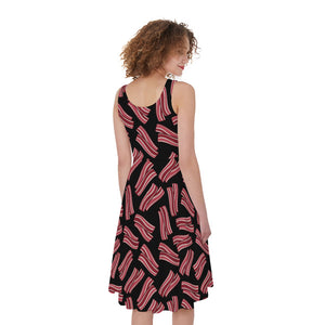 Black Bacon Pattern Print Women's Sleeveless Dress