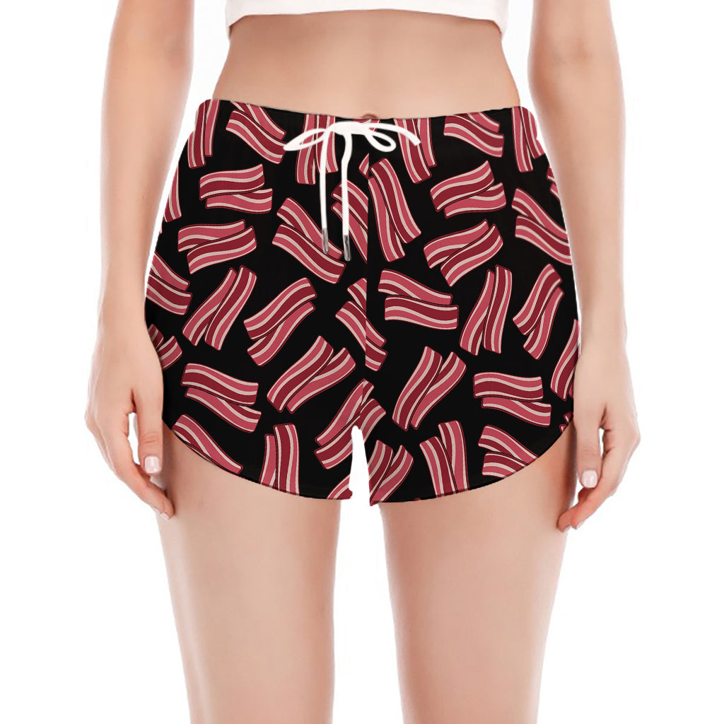 Black Bacon Pattern Print Women's Split Running Shorts