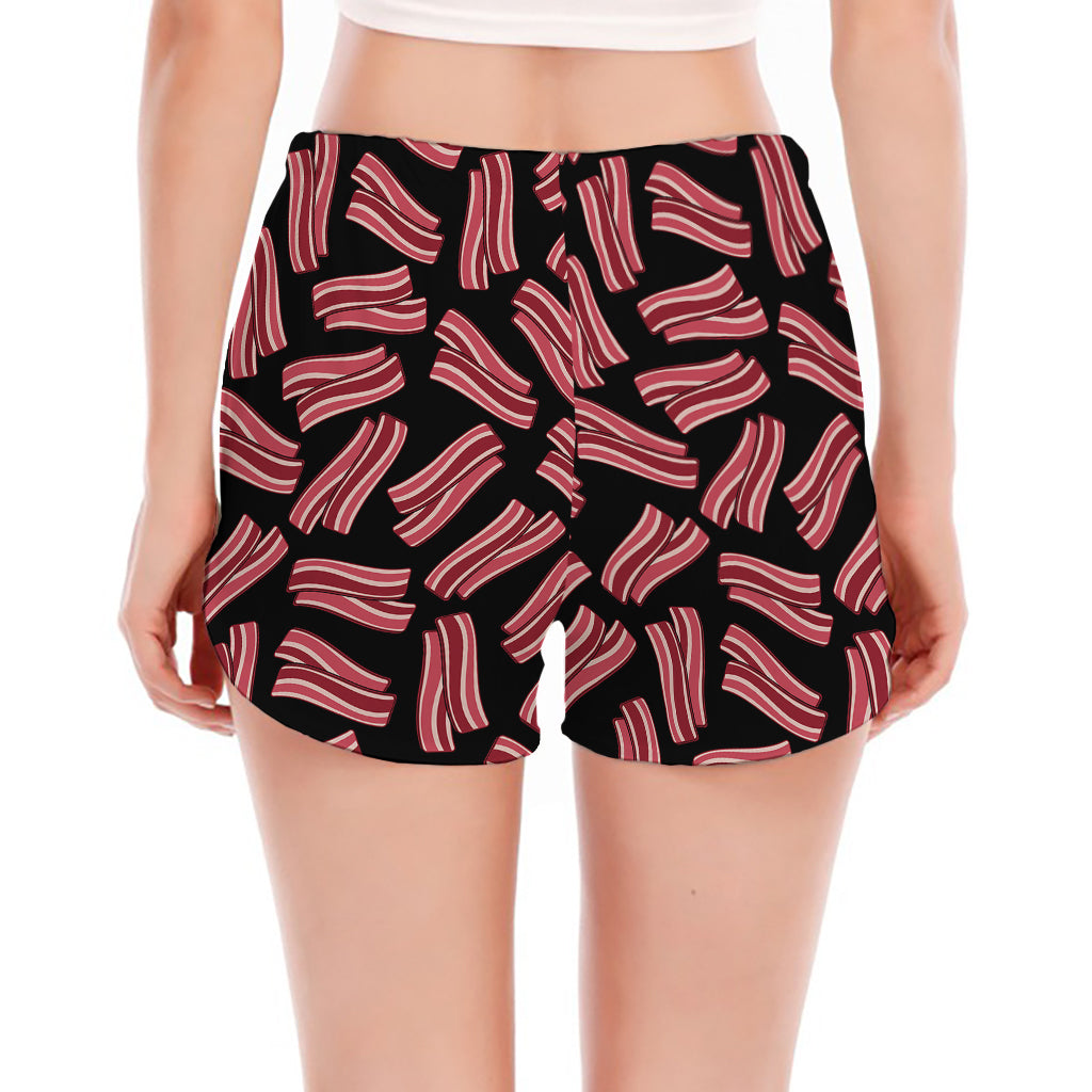 Black Bacon Pattern Print Women's Split Running Shorts