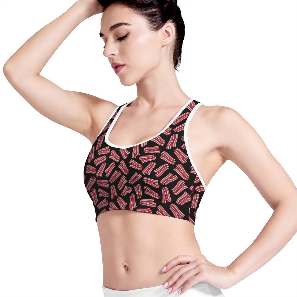 Black Bacon Pattern Print Women's Sports Bra