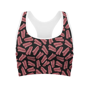 Black Bacon Pattern Print Women's Sports Bra