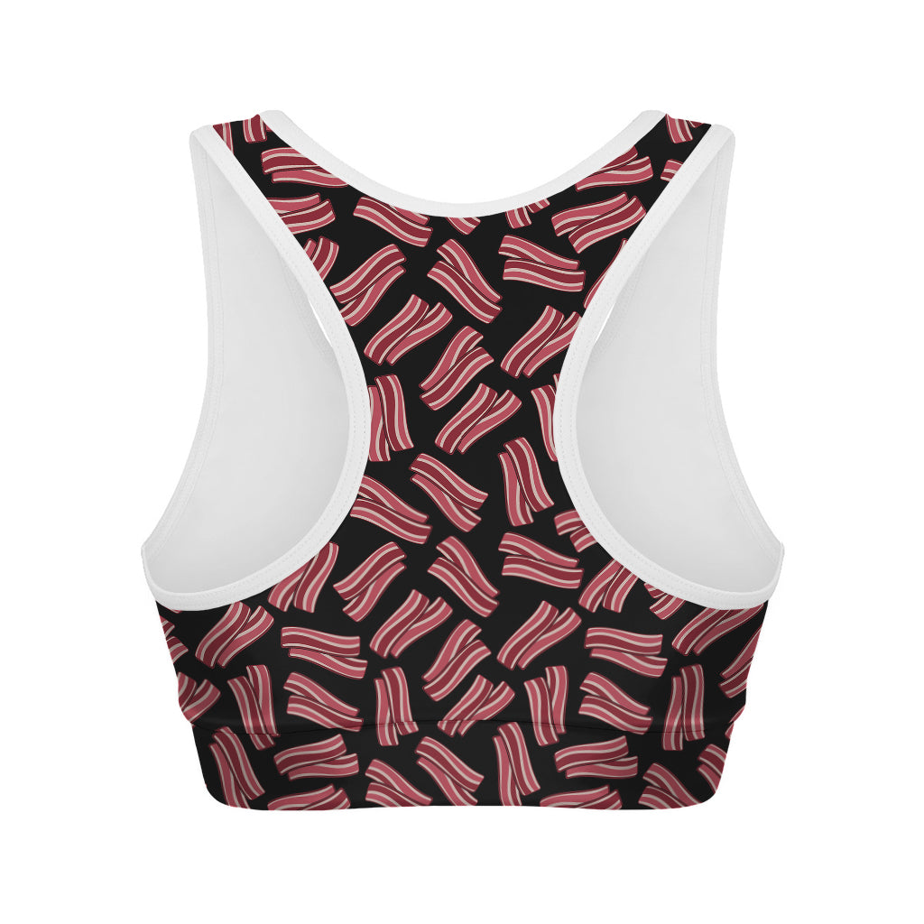 Black Bacon Pattern Print Women's Sports Bra