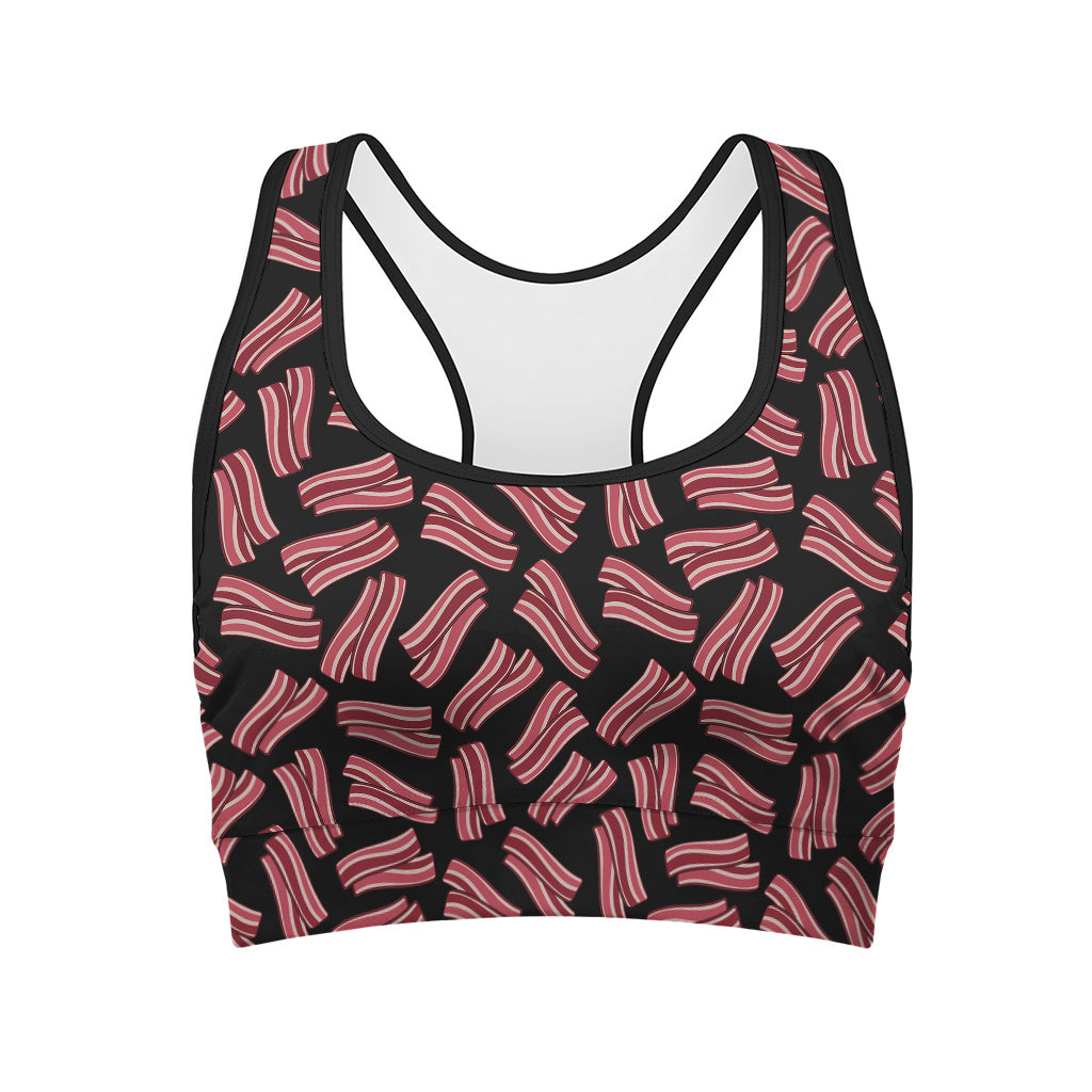 Black Bacon Pattern Print Women's Sports Bra