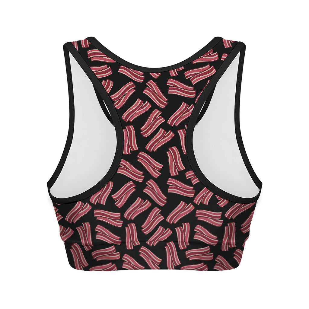 Black Bacon Pattern Print Women's Sports Bra