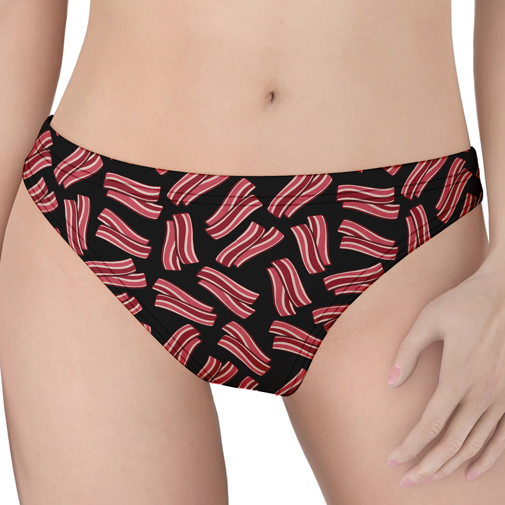 Black Bacon Pattern Print Women's Thong