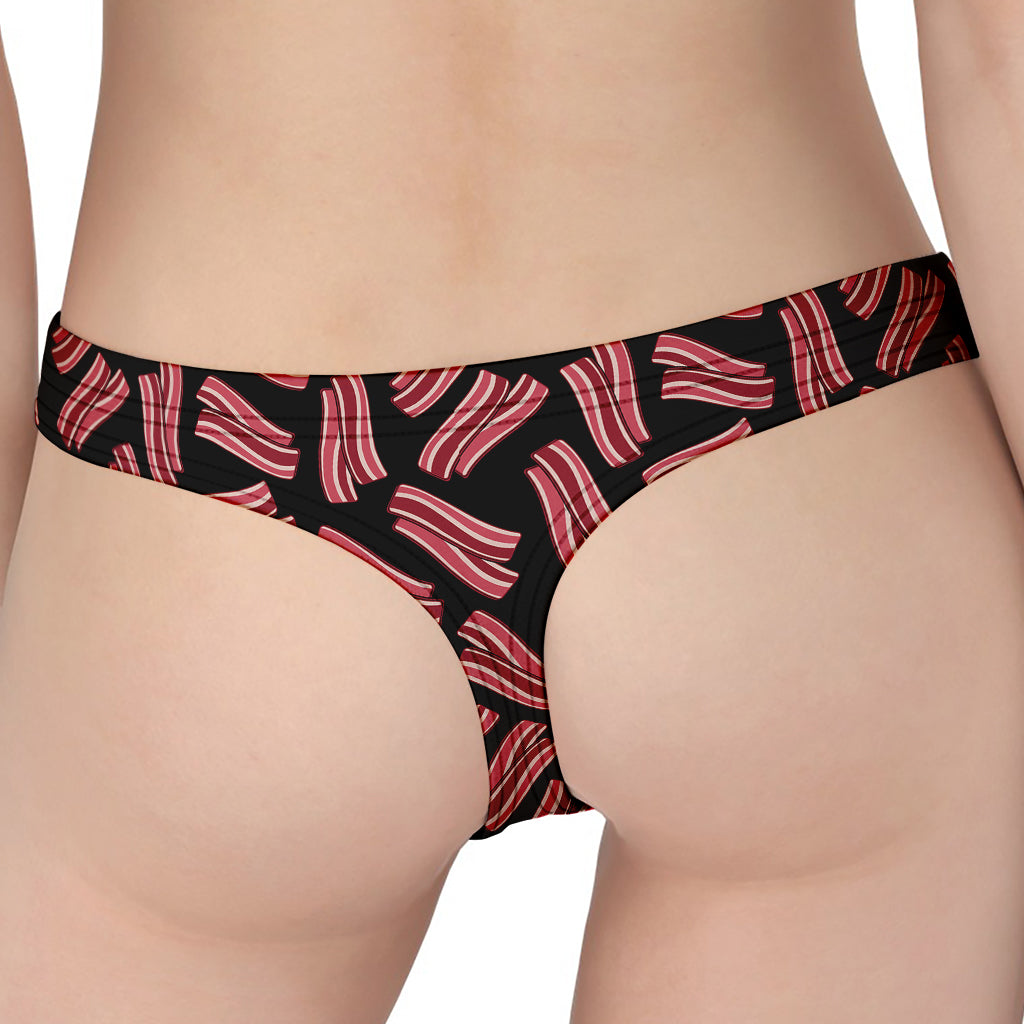 Black Bacon Pattern Print Women's Thong