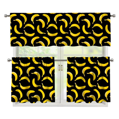 Black Banana Pattern Print 3 Piece Kitchen Curtains