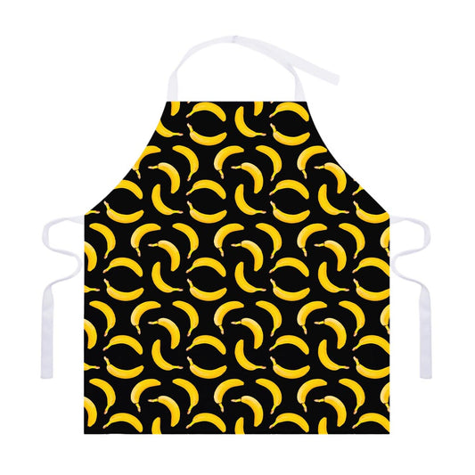 Black Banana Pattern Print Adjustable Apron