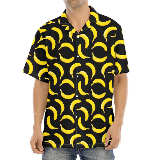 Black Banana Pattern Print Aloha Shirt
