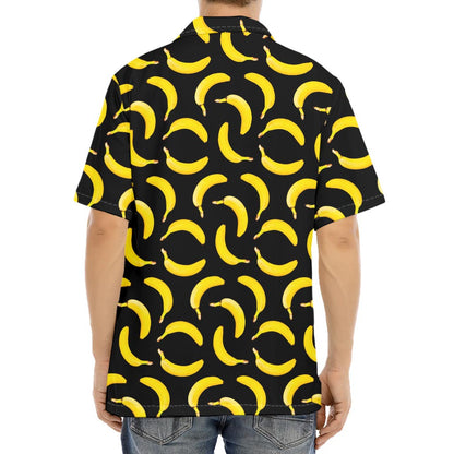 Black Banana Pattern Print Aloha Shirt