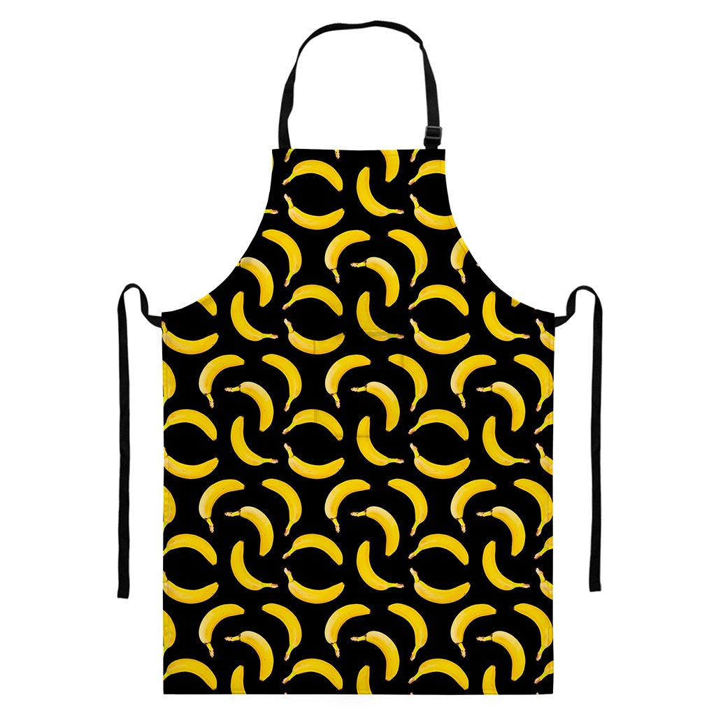 Black Banana Pattern Print Bib Apron With Pocket