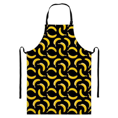 Black Banana Pattern Print Bib Apron With Pocket