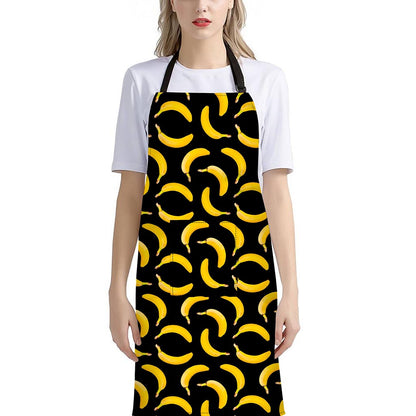 Black Banana Pattern Print Bib Apron With Pocket