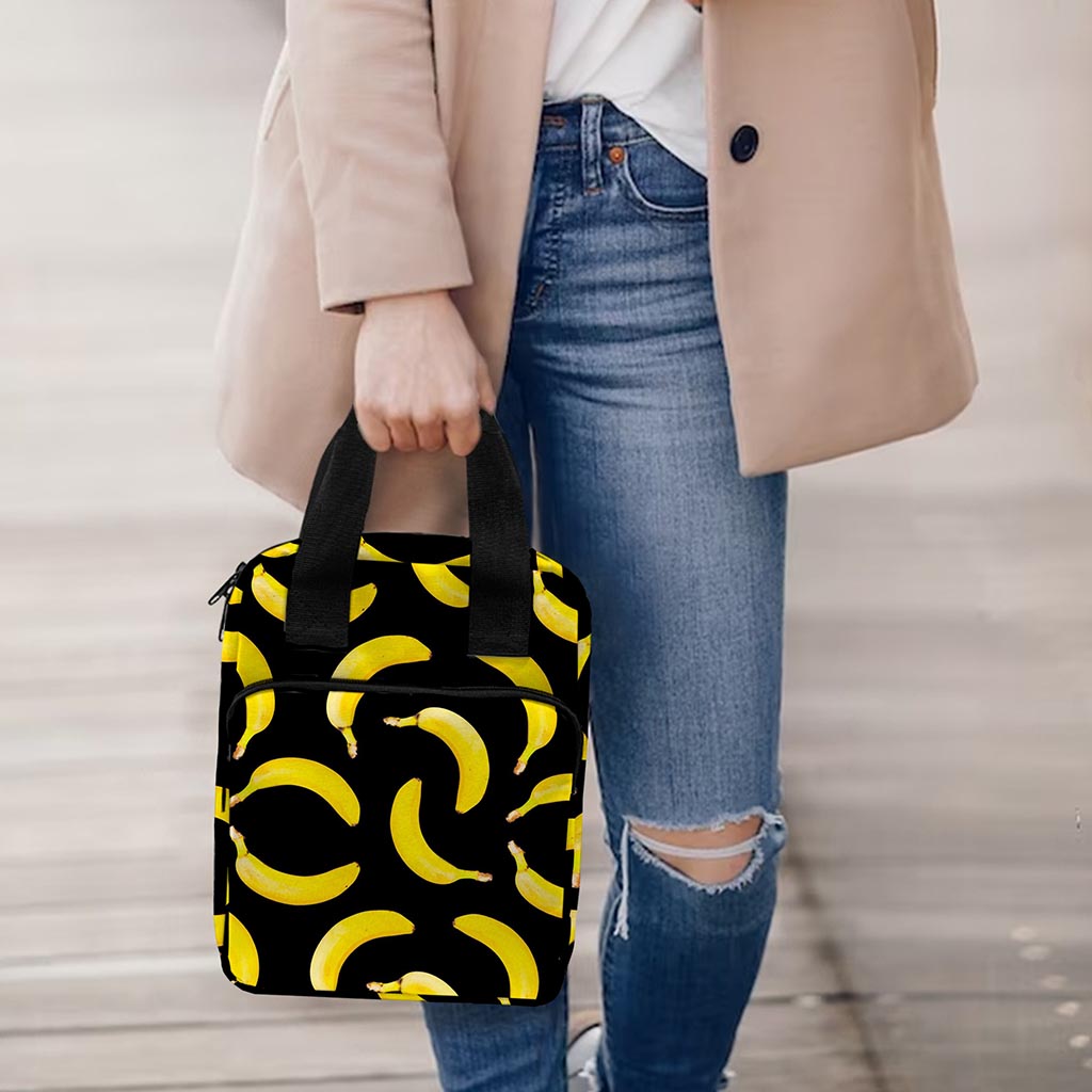 Black Banana Pattern Print Bible Tote Bag