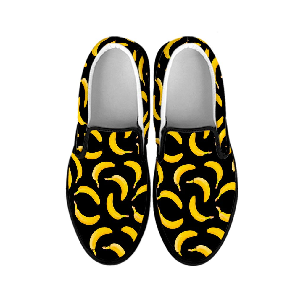 Black Banana Pattern Print Black Slip On Sneakers