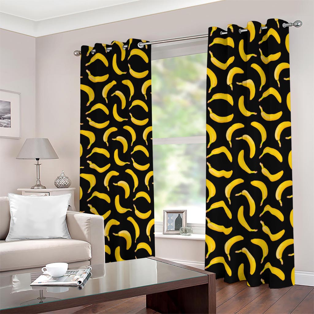 Black Banana Pattern Print Blackout Grommet Curtains