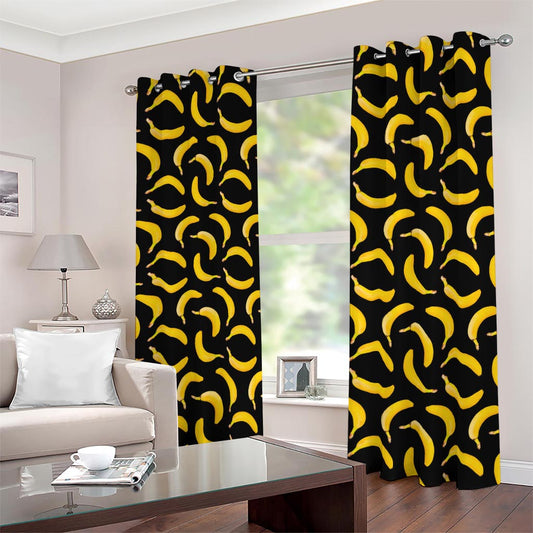 Black Banana Pattern Print Blackout Grommet Curtains