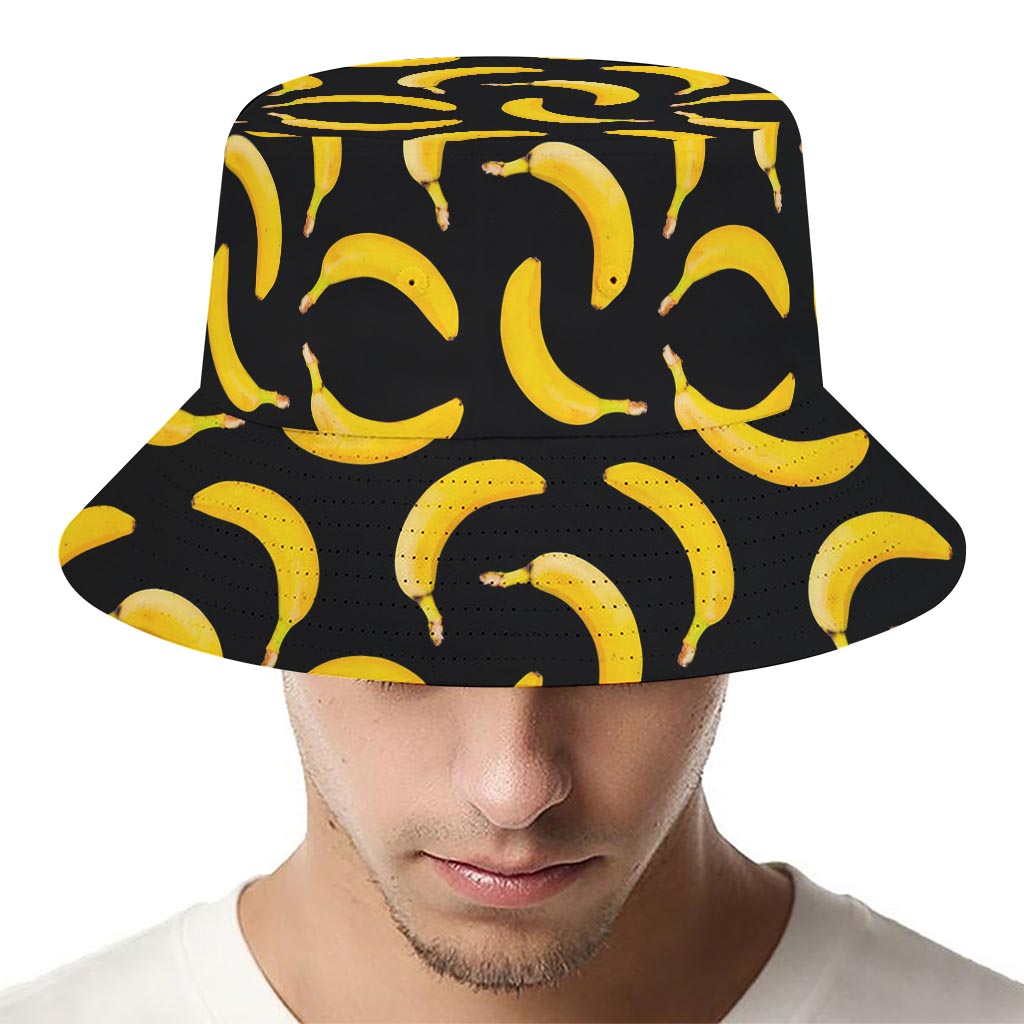Black Banana Pattern Print Bucket Hat