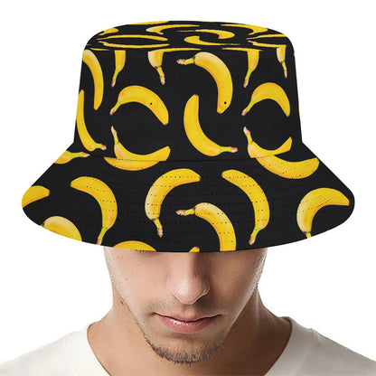 Black Banana Pattern Print Bucket Hat