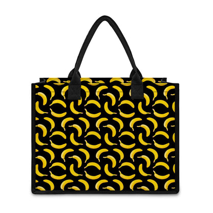 Black Banana Pattern Print Canvas Tote Bag