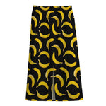 Black Banana Pattern Print Cotton Front Slit Maxi Skirt