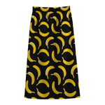Black Banana Pattern Print Cotton Front Slit Maxi Skirt