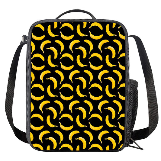 Black Banana Pattern Print Crossbody Lunch Bag