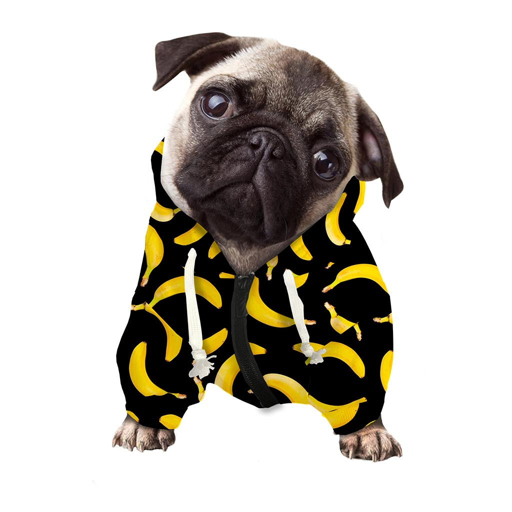 Black Banana Pattern Print Dog Zip Up Hoodie