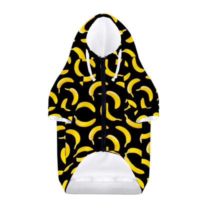 Black Banana Pattern Print Dog Zip Up Hoodie