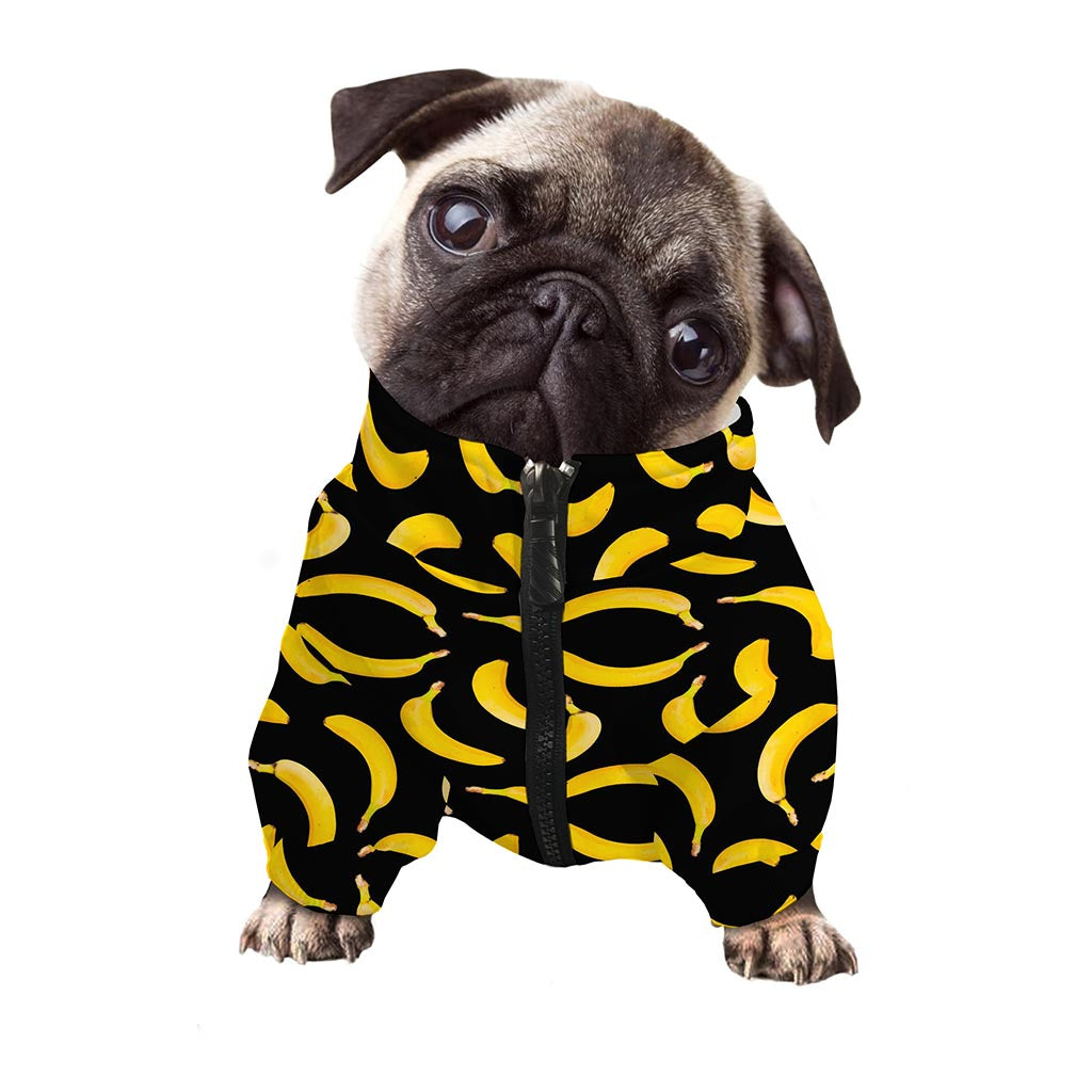 Black Banana Pattern Print Dog Zip Up Jacket
