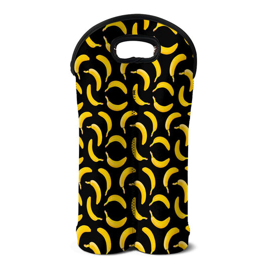 Black Banana Pattern Print Double Neoprene Wine Tote