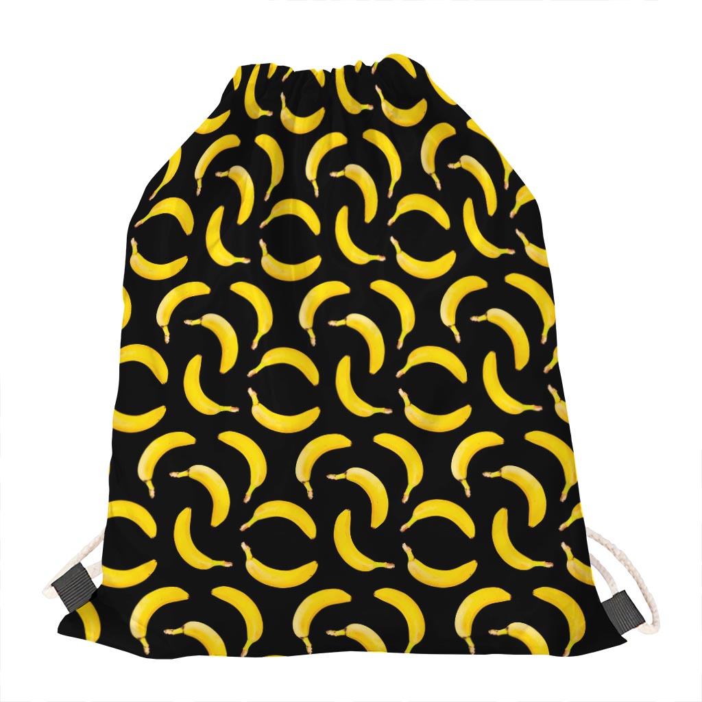 Black Banana Pattern Print Drawstring Bag